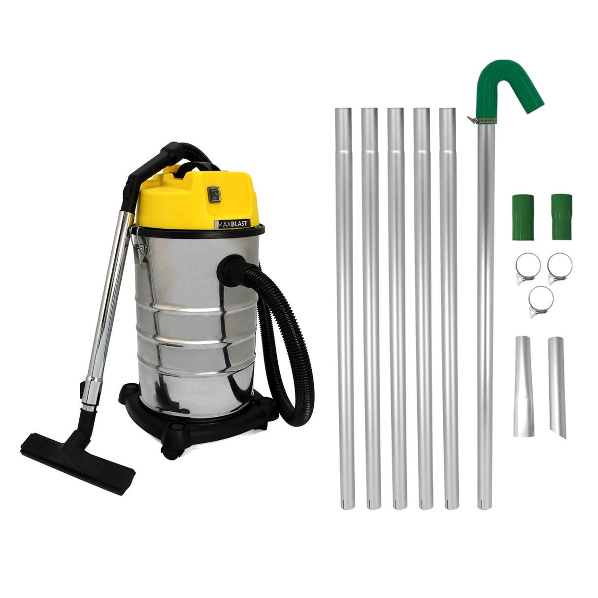MAXBLAST Lot de Perche d'Aspiration pour Gouttière 7,2 m & Aspirateur Industriel 30 L