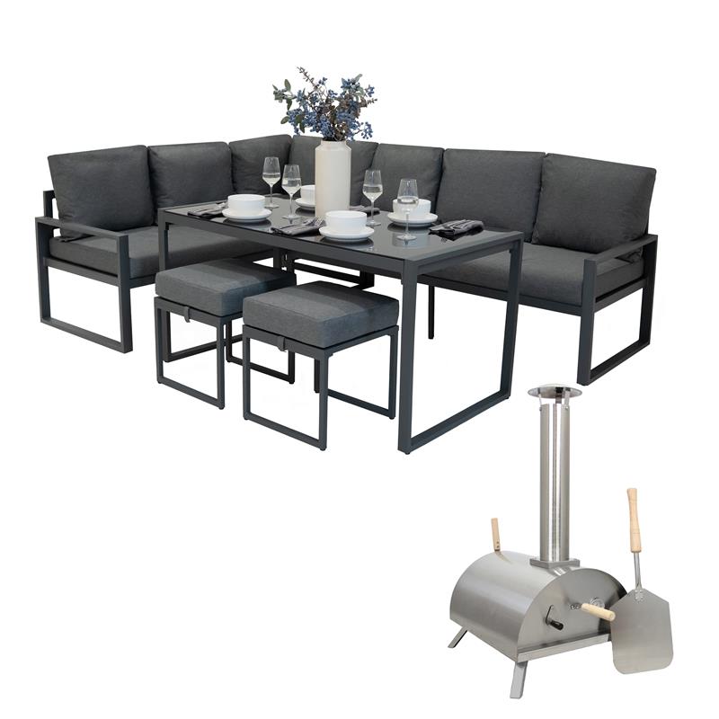 Lot de Four à Pizza & Ensemble Salon de Jardin en Aluminium Gris