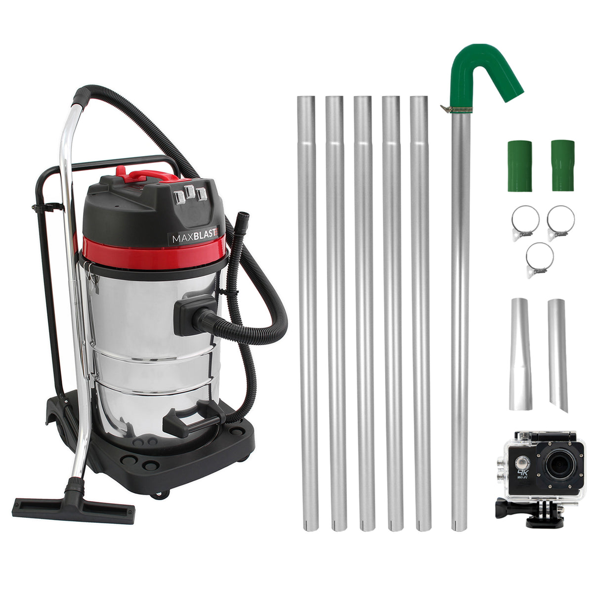 MAXBLAST Lot de Aspirateur Industriel 80 L, Perche Pour Gouttières & Caméra d'Inspection