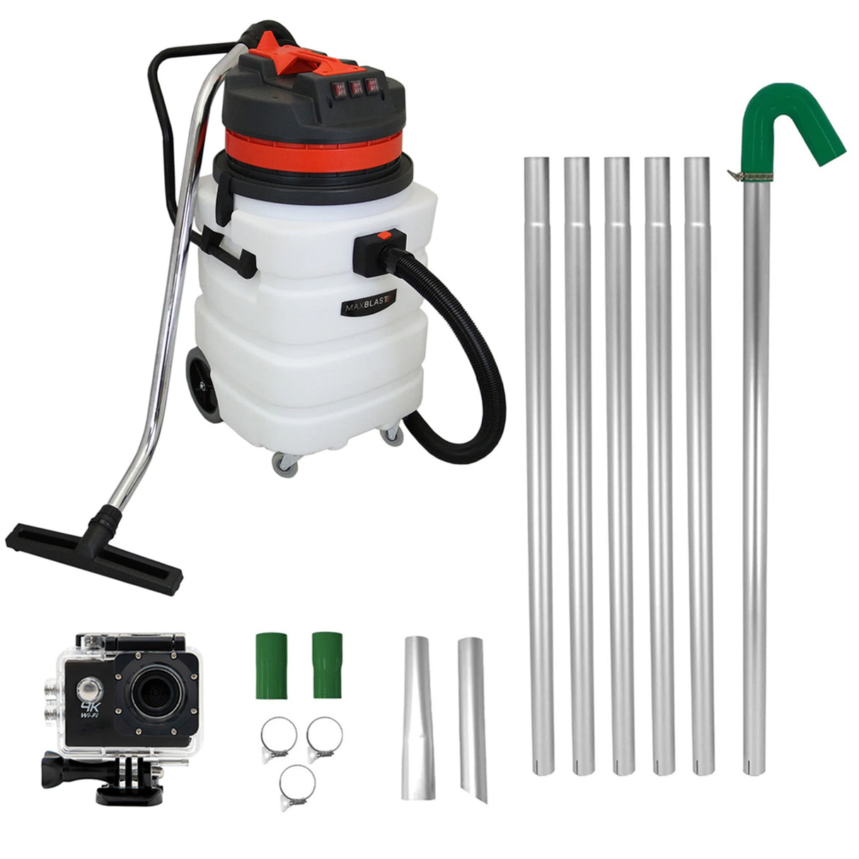 MAXBLAST Lot de Aspirateur Industriel 90 L, Perche Pour Gouttières & Caméra d'Inspection
