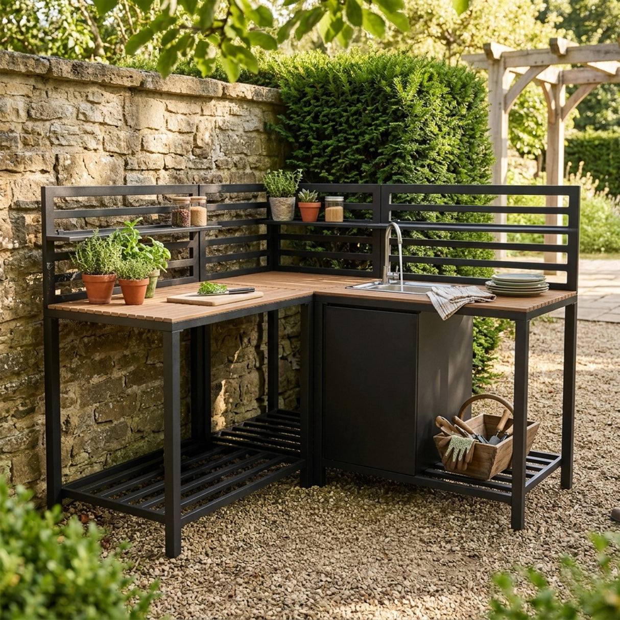 Ensemble de Cuisine Extérieure 3 Pièces - Comptoir en Bois