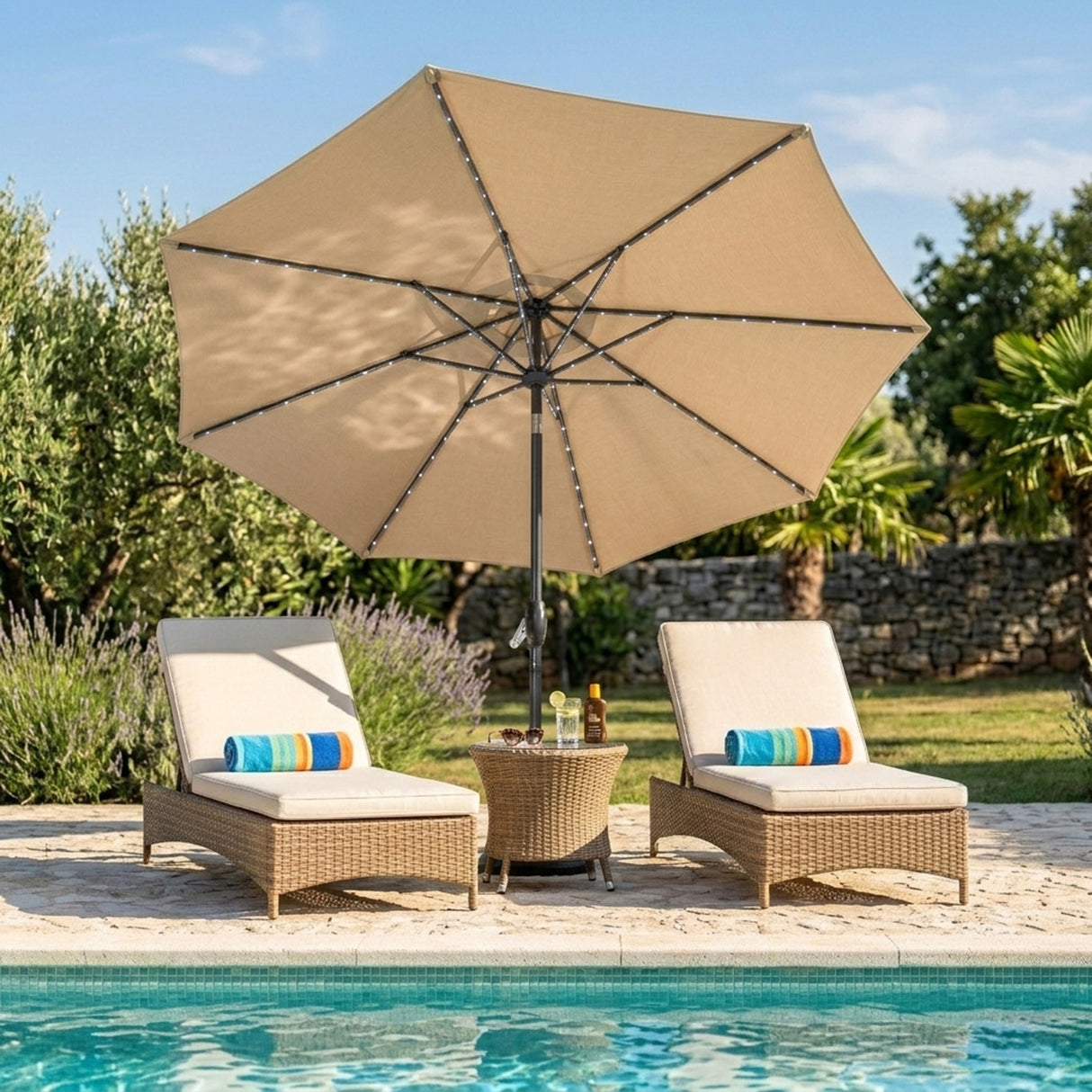 Parasol Inclinable à LED 2,7 m - Beige
