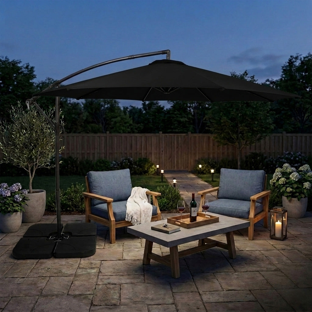 Parasol Banane à Mât Déporté 3 m - Noir