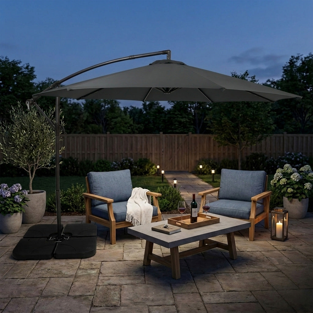 Parasol Banane à Mât Déporté 3 m - Gris