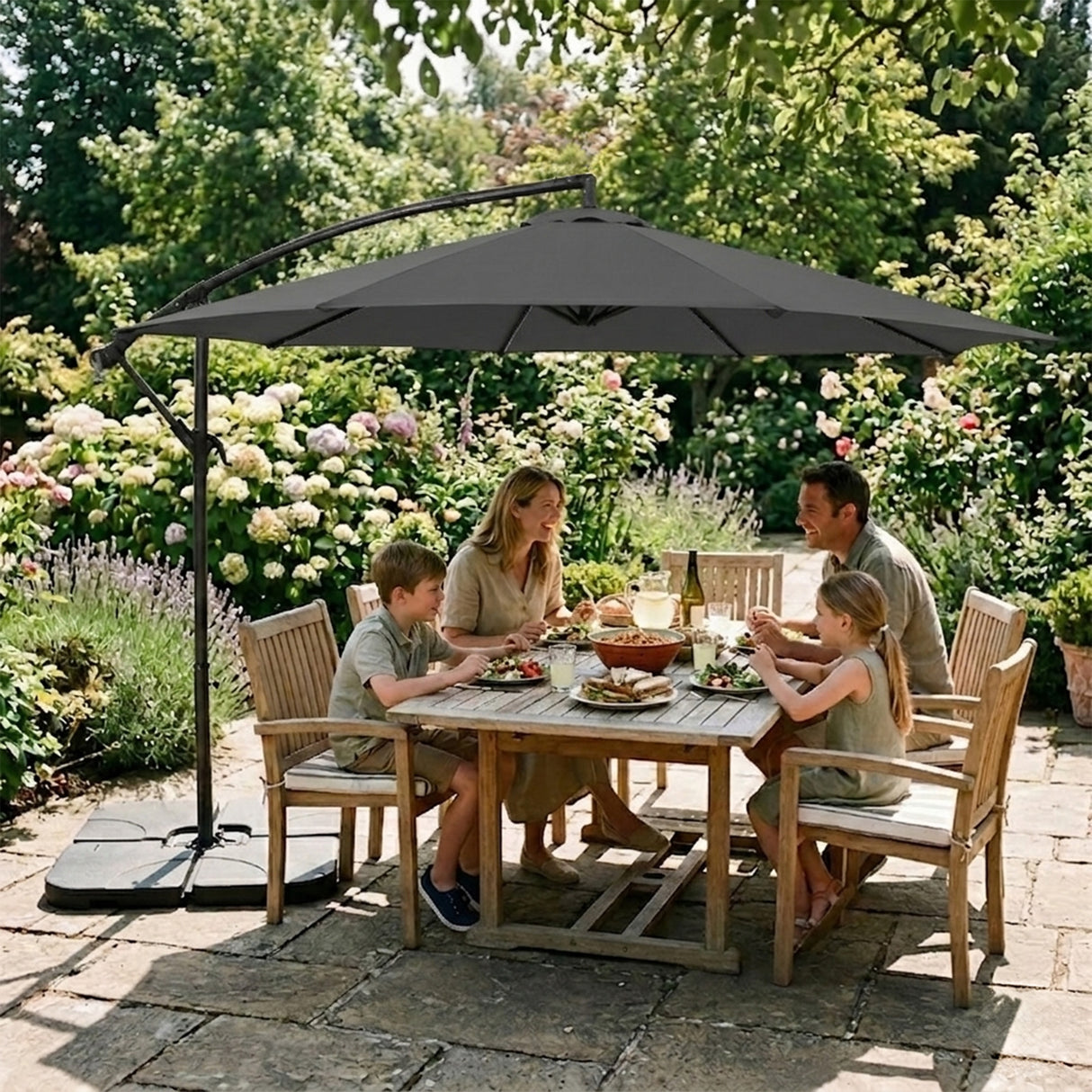 Parasol Banane à Mât Déporté 3 m - Gris