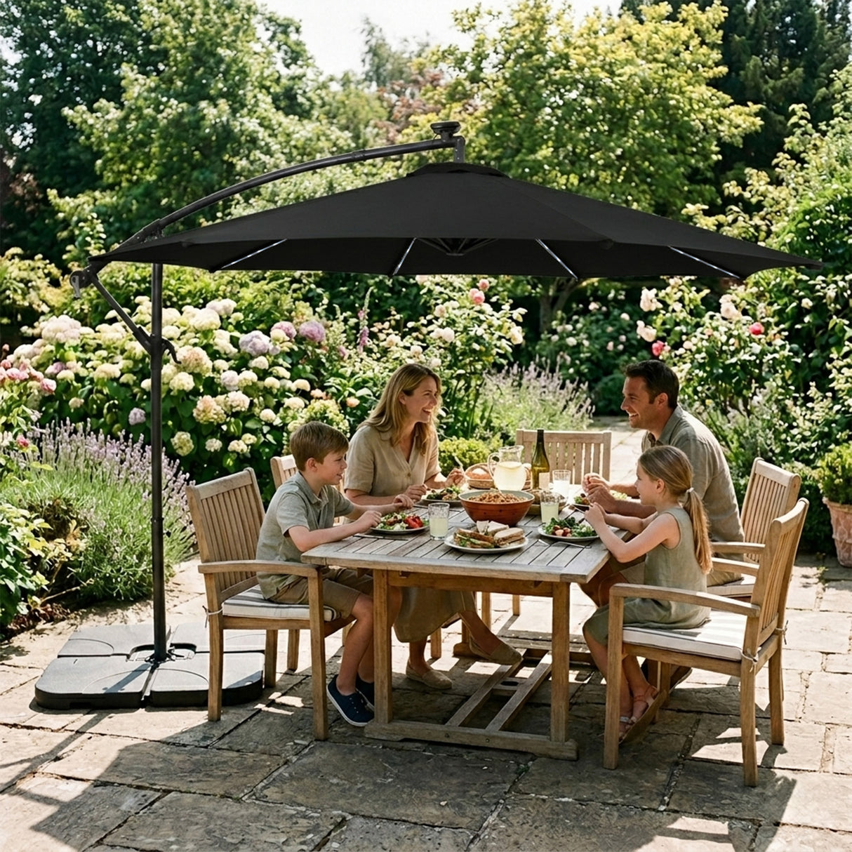 Parasol Banane à Mât Déporté à LED 3 m - Noir