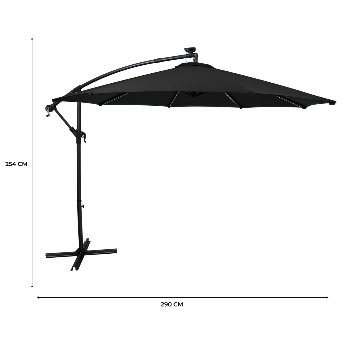 Parasol Banane à Mât Déporté à LED 3 m - Noir