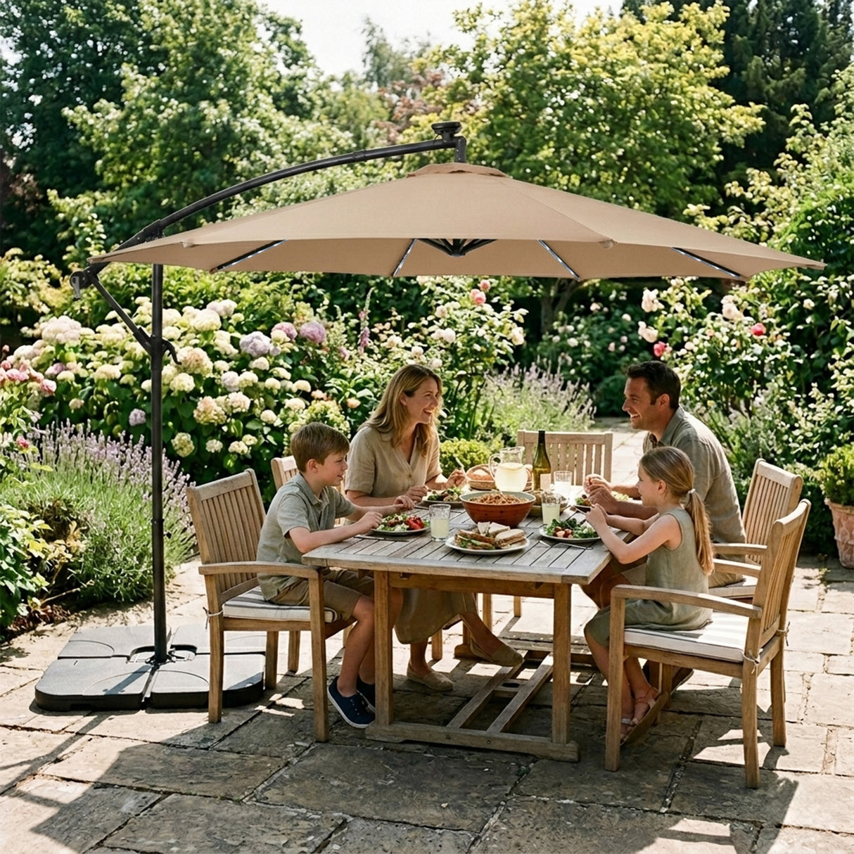 Parasol Banane à Mât Déporté à LED 3 m - Beige
