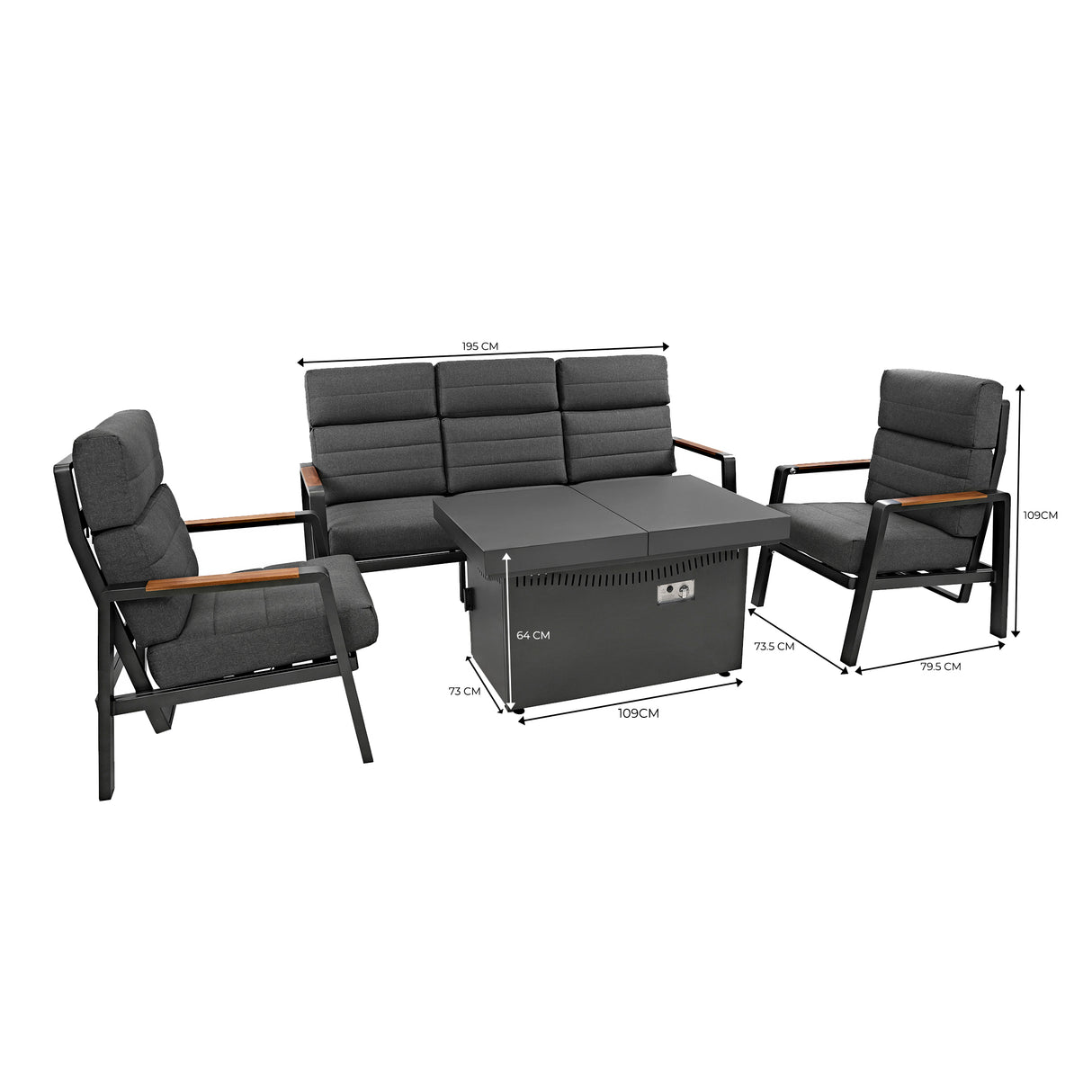 Salon de Jardin Inclinable 5 Places avec Brasero