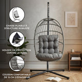 Fauteuil Œuf Suspendu en Rotin - Gris