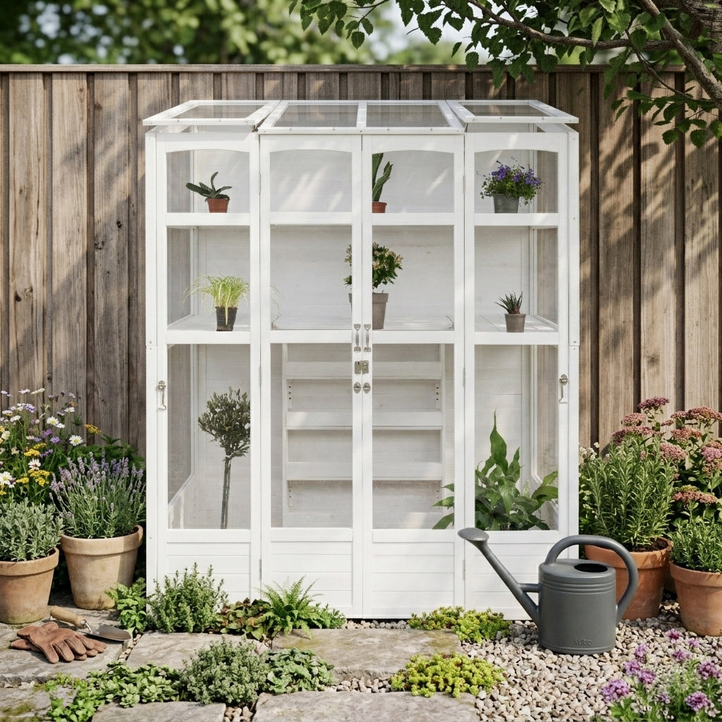 Serre de Jardin Adossée en Bois - Blanc
