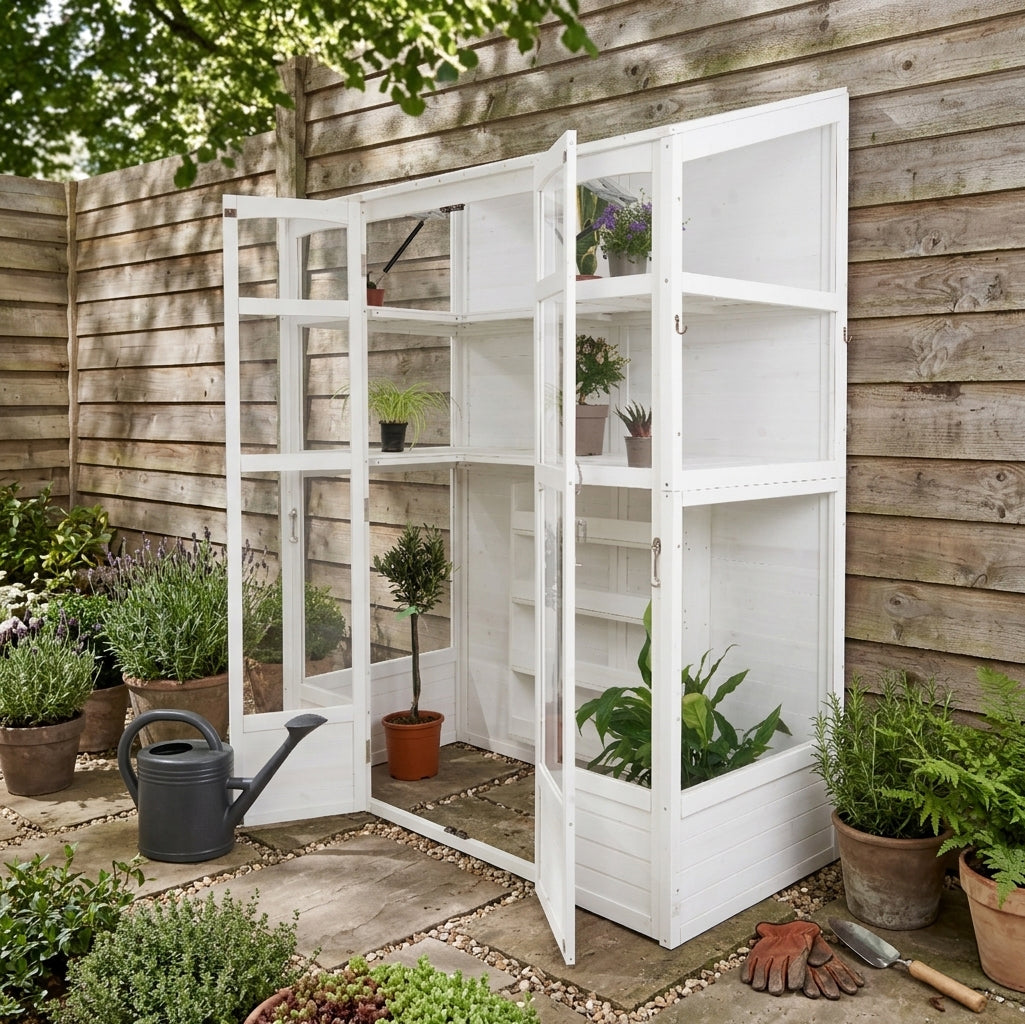 Serre de Jardin Adossée en Bois - Blanc
