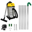 Aspirateur industriel MAXBLAST de 30 L en acier inoxydable, accessoires en aluminium, caméra d'inspection et perche pour gouttières