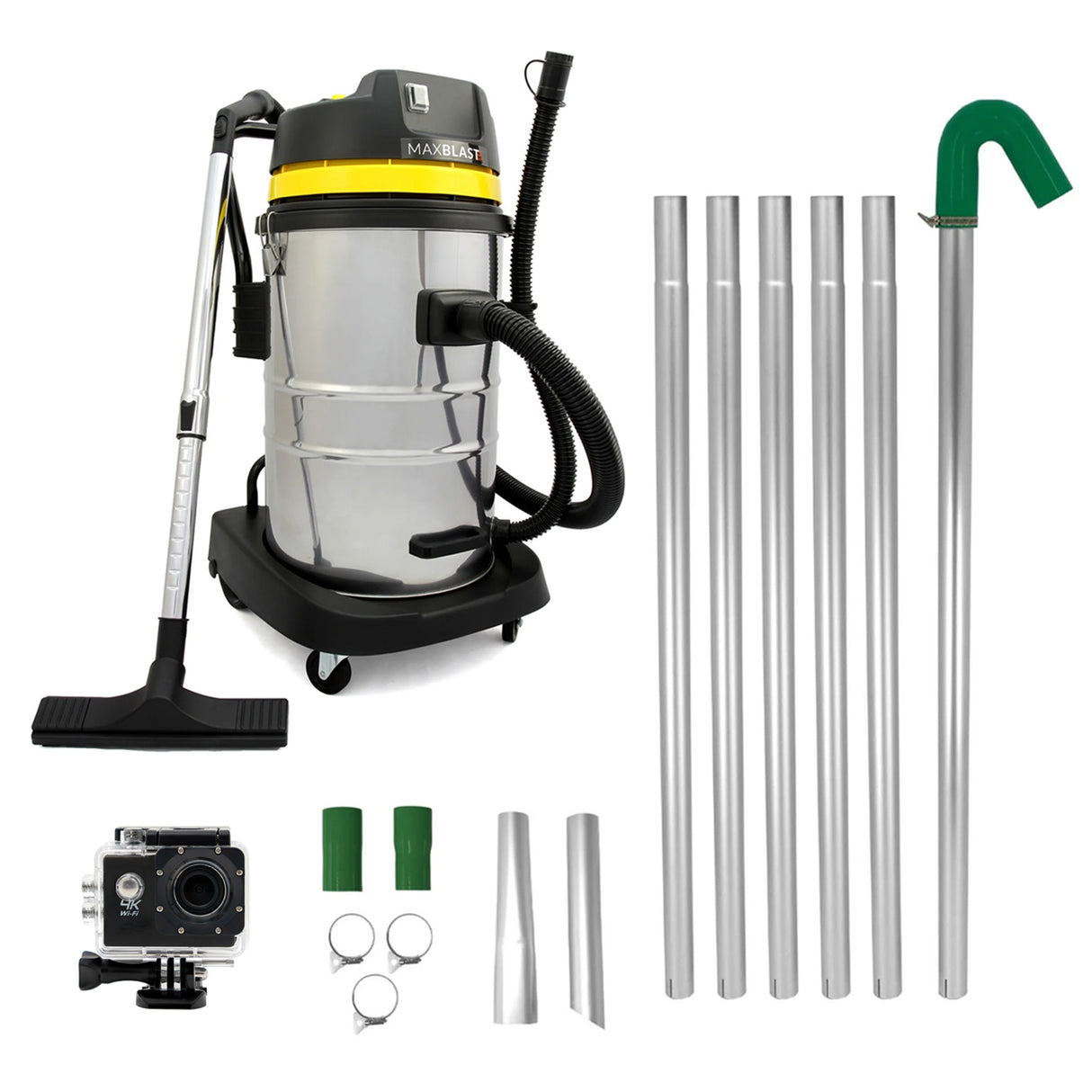 MAXBLAST Lot de Aspirateur Industriel 50 L, Perche Pour Gouttières & Caméra d'Inspection