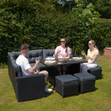Salon de Jardin en Rotin & Table en Bois Composite - Noir