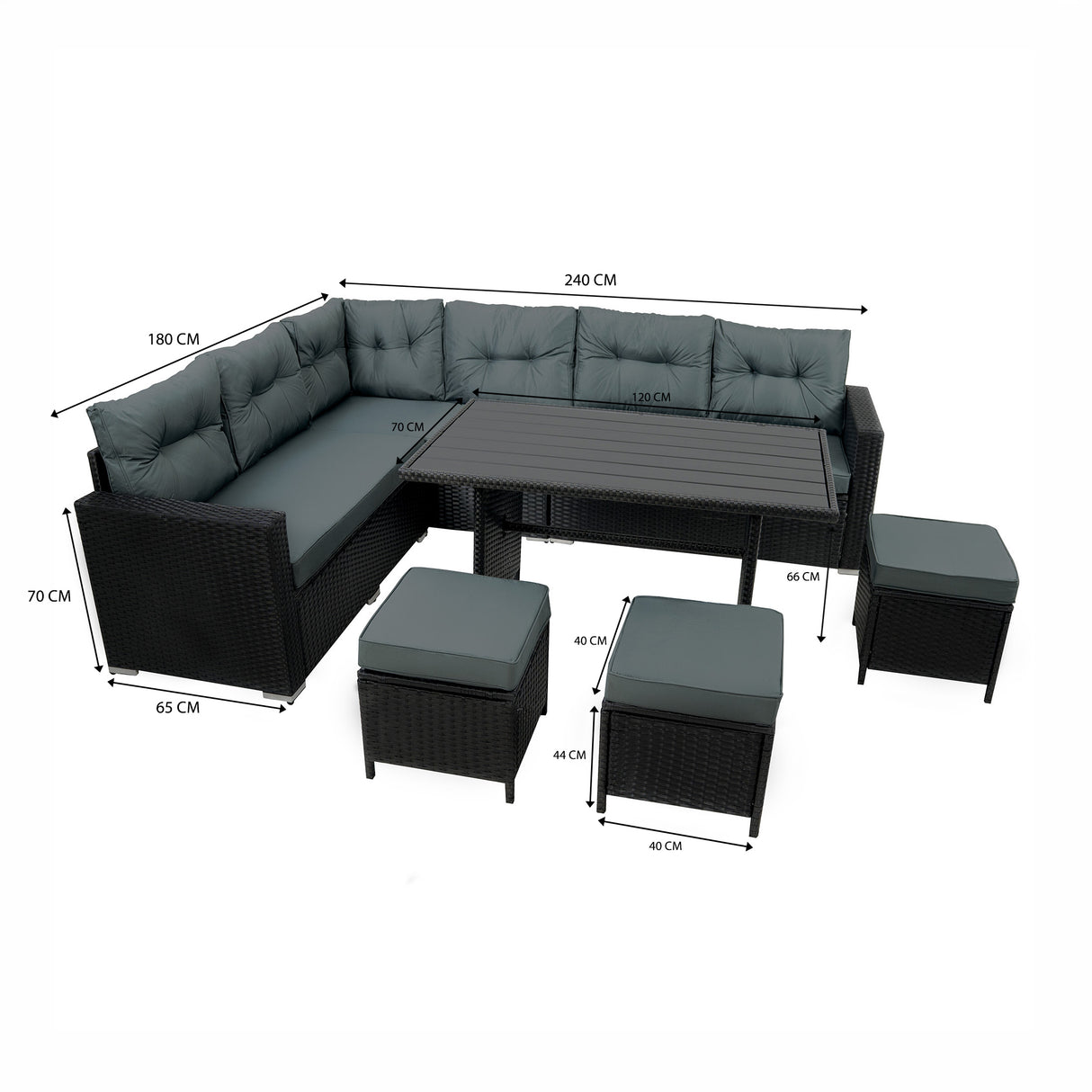 Salon de Jardin en Rotin & Table en Bois Composite - Noir