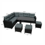 Salon de Jardin en Rotin & Table en Bois Composite - Noir