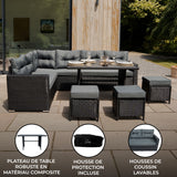 Salon de Jardin en Rotin & Table en Bois Composite - Noir