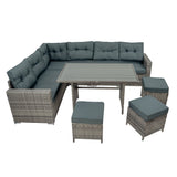 Salon de Jardin en Rotin & Table en Bois Composite - Gris