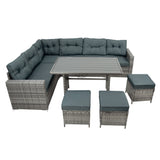 Salon de Jardin en Rotin & Table en Bois Composite - Gris