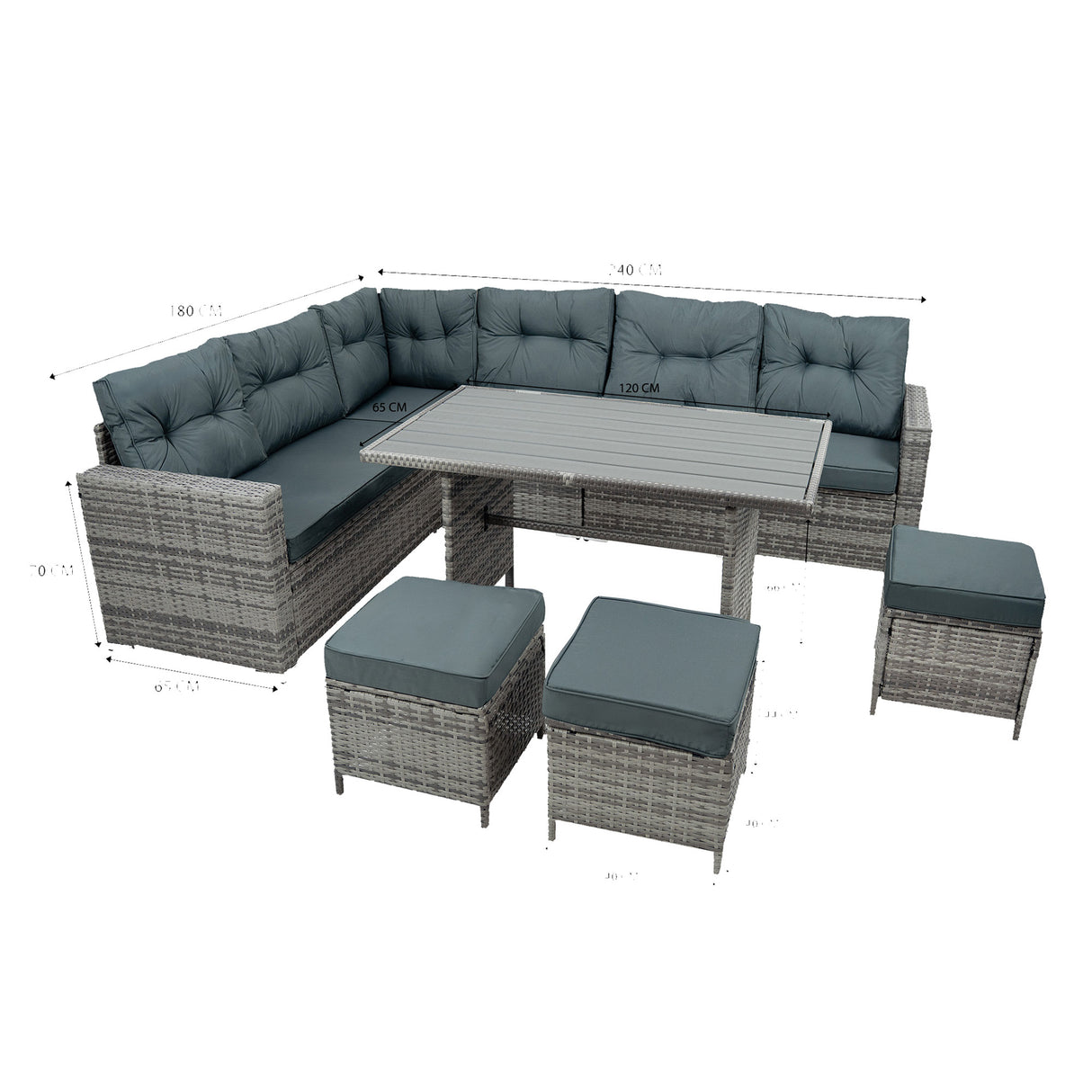 Salon de Jardin en Rotin & Table en Bois Composite - Gris