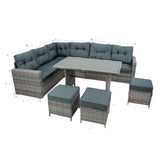 Salon de Jardin en Rotin & Table en Bois Composite - Gris