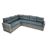 Salon de Jardin en Rotin & Table en Bois Composite - Gris