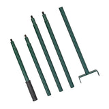 Niveleur de pelouse vert avec manche extensible de 100 cm, composé de plusieurs sections en métal, offrant une prise en main confortable