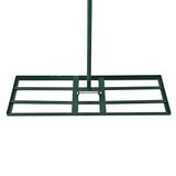 Niveleur de pelouse vert avec manche extensible de 100 cm, base rectangulaire en métal, surface lisse et robuste pour un nivellement efficace