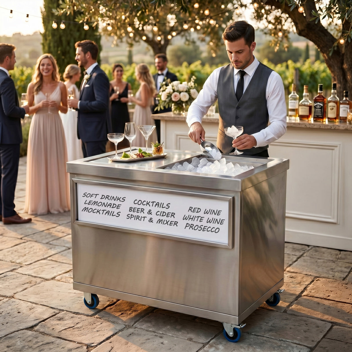 Lot de Station de Bar à Cocktails Mobile & Bac à Glaçons Mobile 86 L