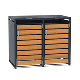 Abri Métallique pour 2 Poubelles à Roulettes - Anthracite et Bois
