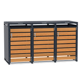 Abri Métallique pour 3 Poubelles à Roulettes - Anthracite et Bois