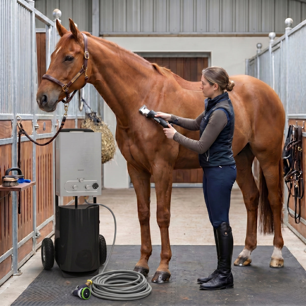 Douche de Cheval Portable Deluxe (Noir) avec Tondeuse sans fil
