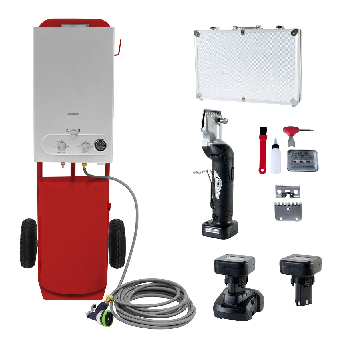 Douche de Cheval Portable Deluxe (Rouge) avec Tondeuse sans fil