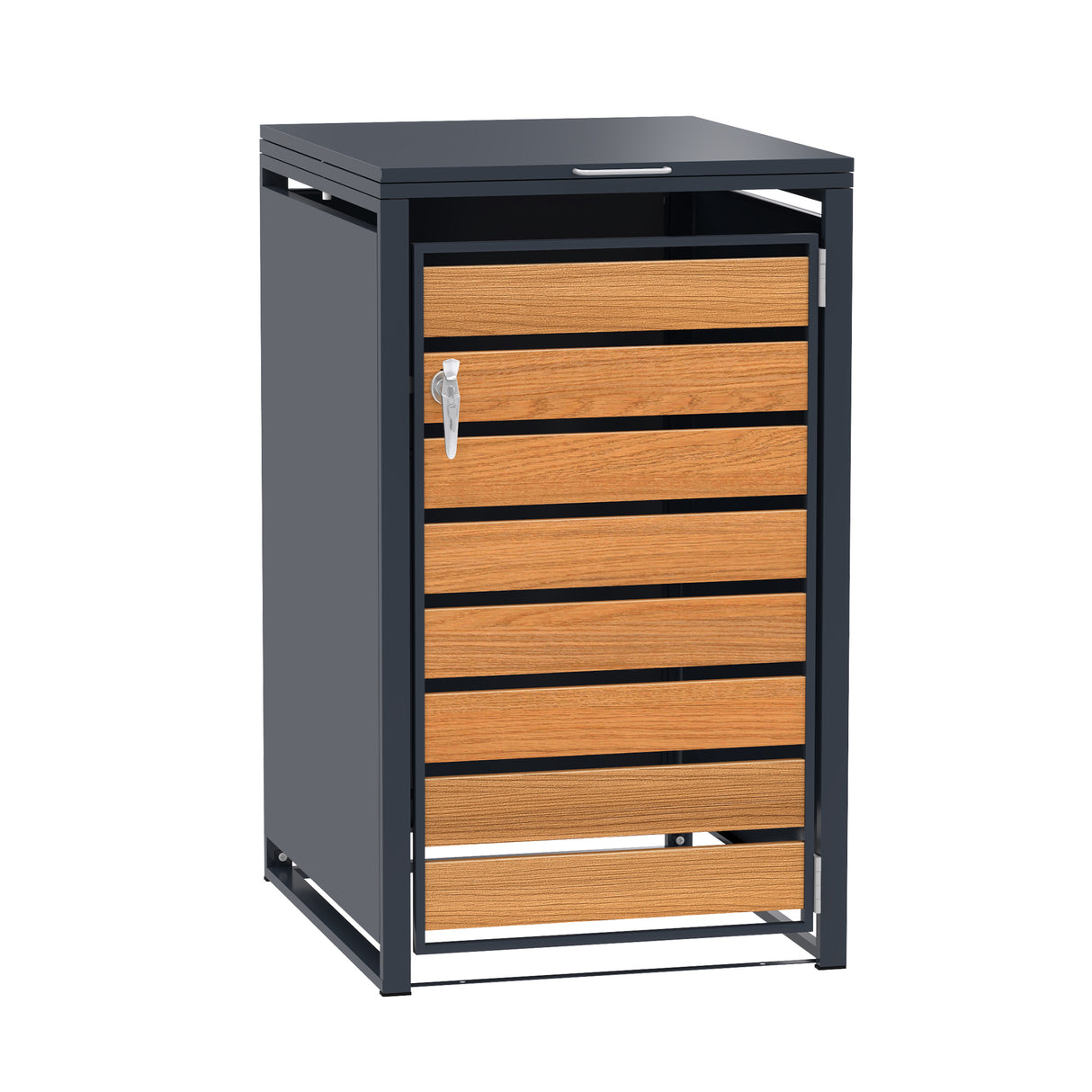 Abri Métallique pour 1 Poubelle à Roulettes - Anthracite et Bois