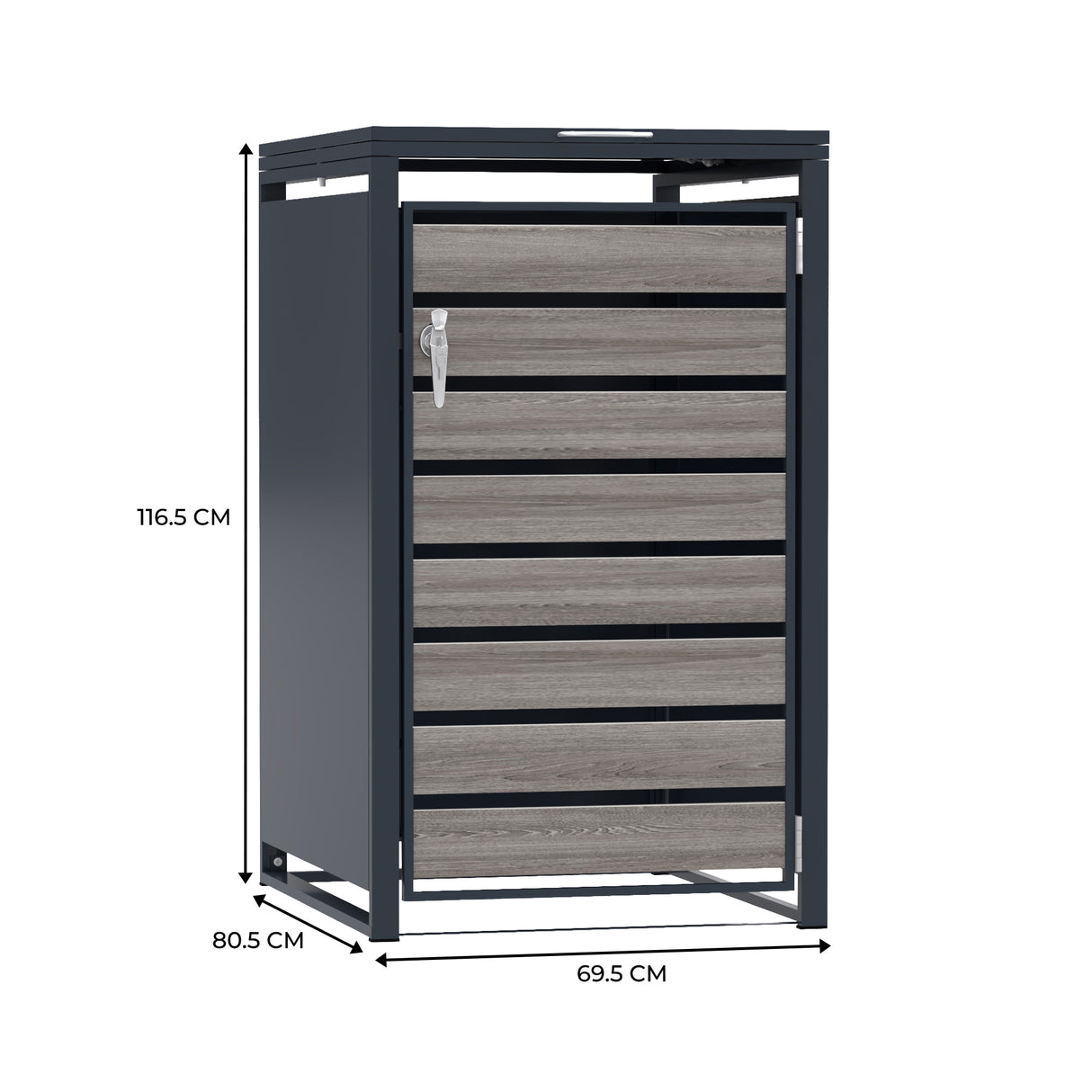 Abri Métallique pour 1 Poubelle à Roulettes - Anthracite et Bois Gris