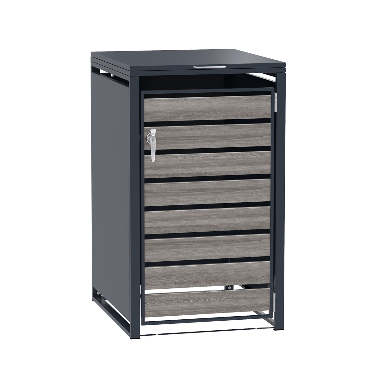 Abri Métallique pour 1 Poubelle à Roulettes - Anthracite et Bois Gris
