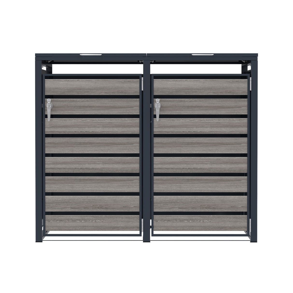 Abri Métallique pour 2 Poubelles à Roulettes - Anthracite et Bois Gris