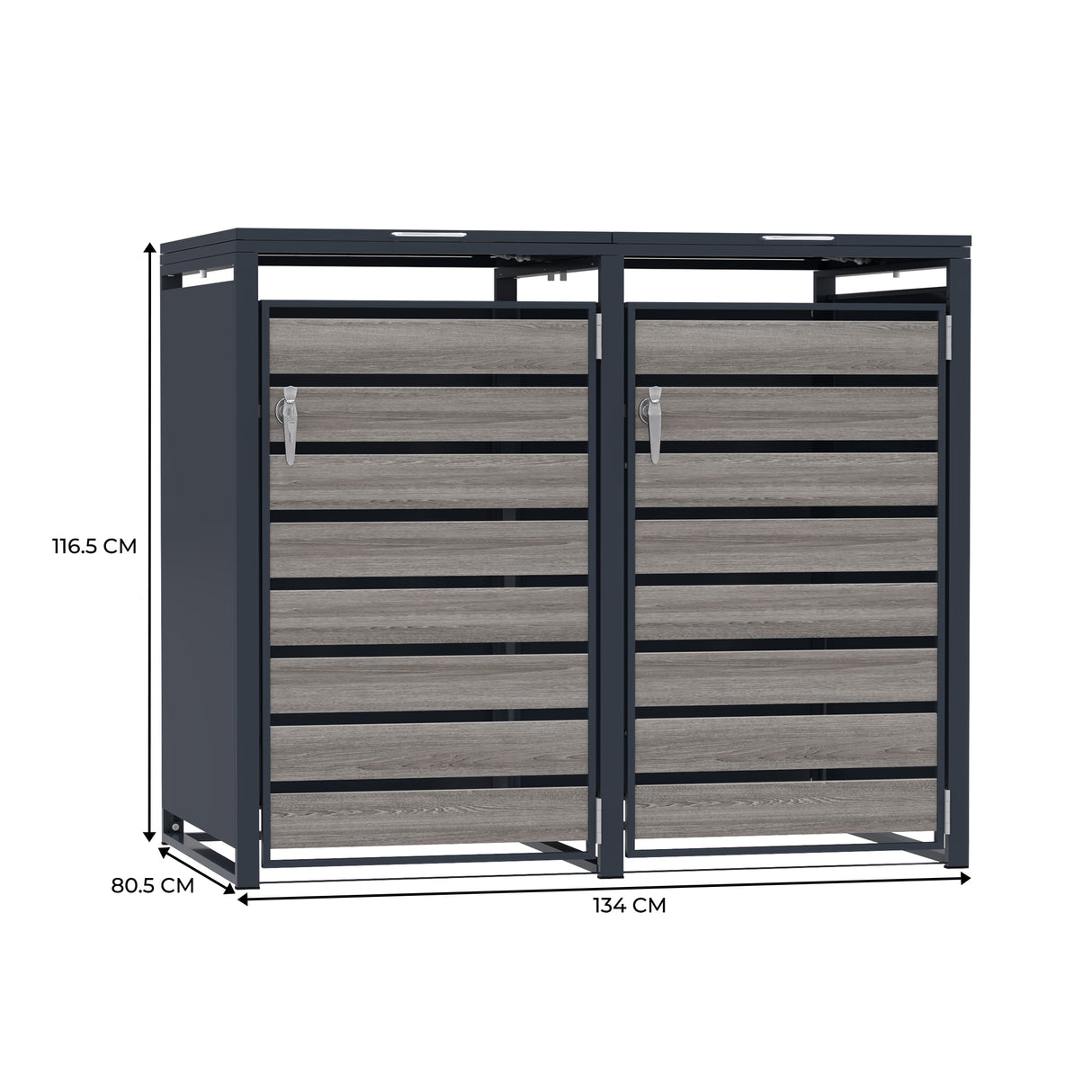Abri Métallique pour 2 Poubelles à Roulettes - Anthracite et Bois Gris
