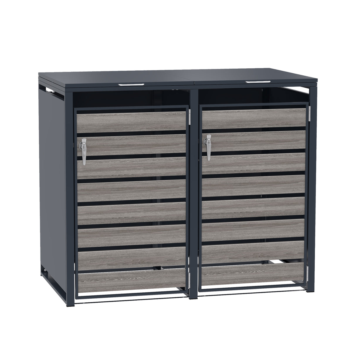 Abri Métallique pour 2 Poubelles à Roulettes - Anthracite et Bois Gris