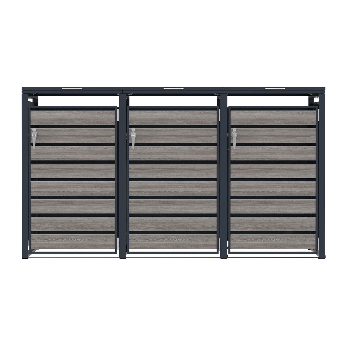 Abri Métallique pour 3 Poubelles à Roulettes - Anthracite et Bois Gris