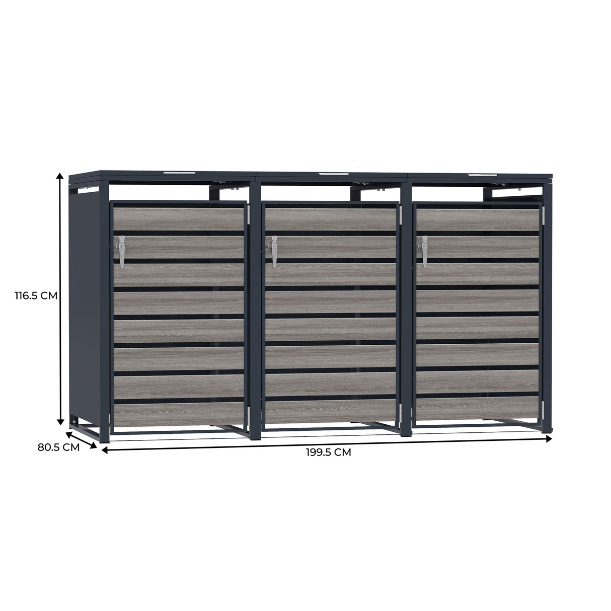 Abri Métallique pour 3 Poubelles à Roulettes - Anthracite et Bois Gris