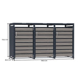Abri Métallique pour 3 Poubelles à Roulettes - Anthracite et Bois Gris