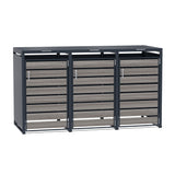 Abri Métallique pour 3 Poubelles à Roulettes - Anthracite et Bois Gris