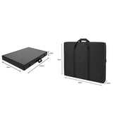 Vitrine verrouillable noire pour cartes, avec dimensions précises, accompagnée d'un sac de transport pratique et robuste