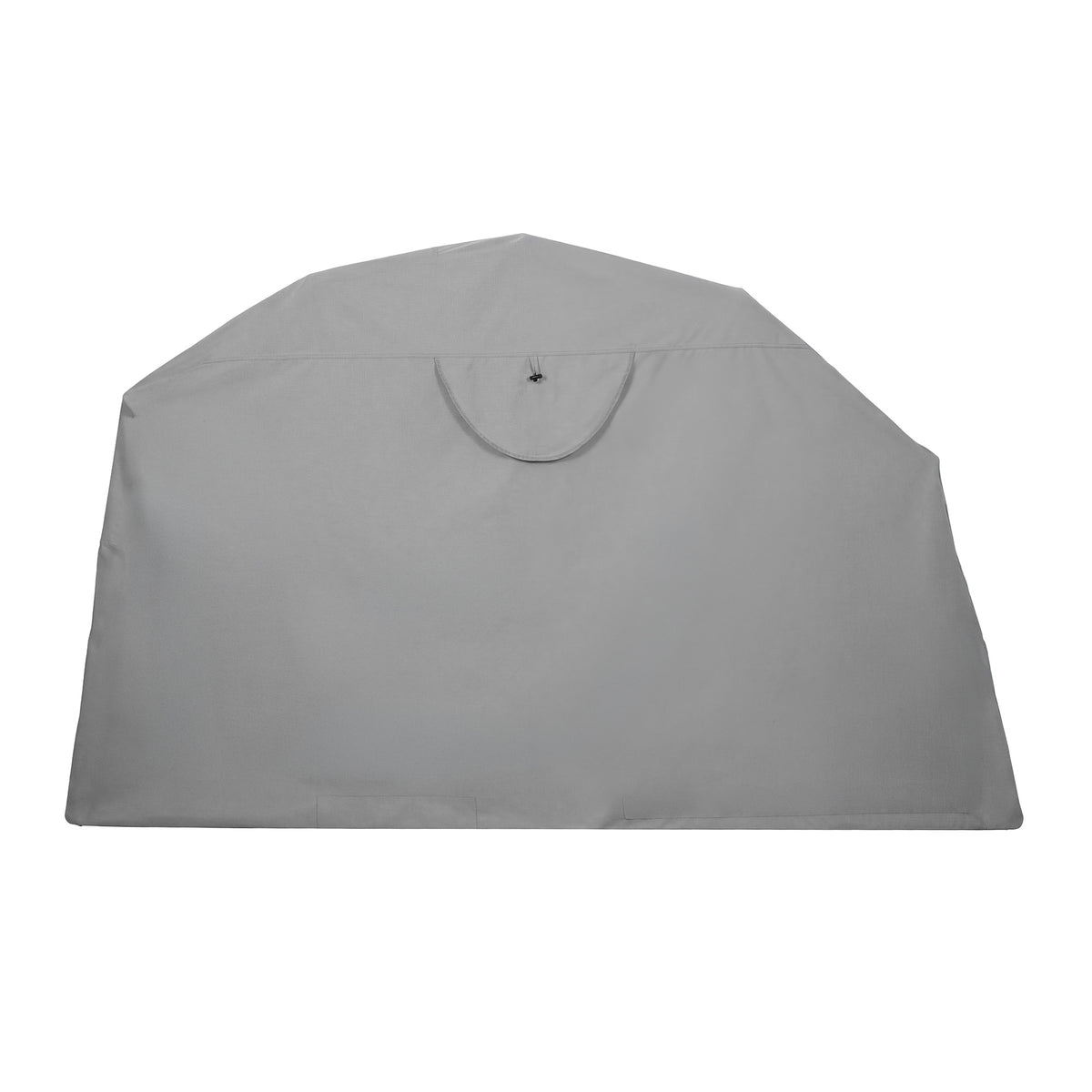 Housse de protection grise en tissu résistant, forme rectangulaire avec une ouverture ronde, idéale pour le rangement d'objets