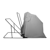 Tente de camping grise avec structure en métal noir, conçue pour une installation rapide et facile, idéale pour les aventures en plein air
