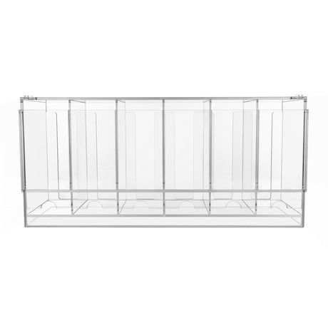 Étagère en métal transparent avec plusieurs compartiments, finition lisse et moderne, idéale pour le rangement et l'organisation des produits