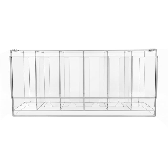 Étagère en métal transparent avec plusieurs compartiments, finition lisse et moderne, idéale pour le rangement et l'organisation des produits