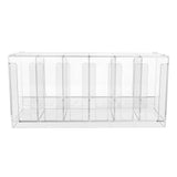 Organisateur de bureau en acrylique transparent avec six compartiments, idéal pour ranger stylos, papiers et fournitures de bureau